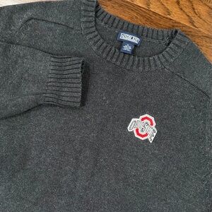 Lands End Men’s Sweater Crewneck cotton Knit Gray Ohio State Buckeyes NCAA XL